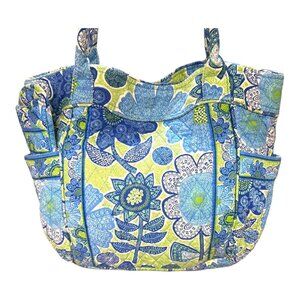 Vera Bradley Large Floral Quilted Shoulder Tote Bag Blue Green Doodle Daisy Lot
